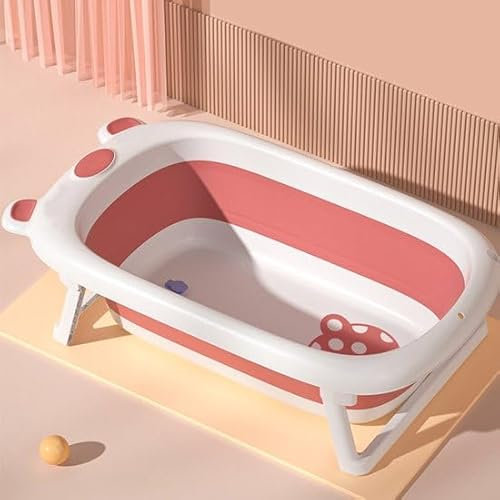 Simple Fix Faltbare Baby Badewanne mit Badekissen - Babybadewanne inklusive Stöpsel und Thermometer - Babybadewanne - Rosa