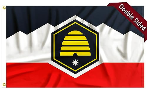 FLAGWIN Utah-Flagge, 90 x 150 cm, 3-lagig, doppelseitig, Polyester, mit Messingösen, lebendige Farben und lichtbeständig, USA-Flaggen, 7,6 x 12,7 cm