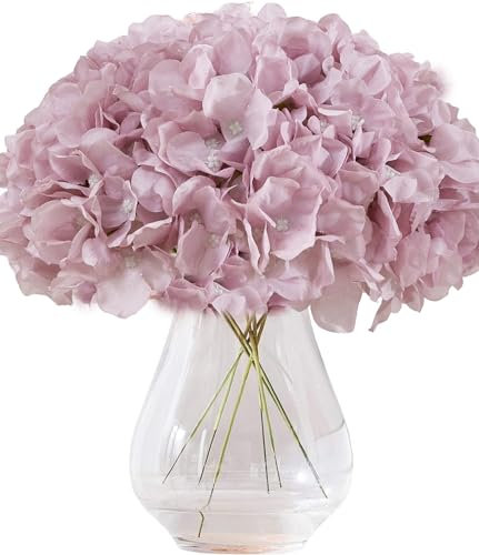 Kislohum Fiori artificiali di ortensia viola polvere, 10 fiori di ortensia finti in seta, per centrotavola nuziali, mazzi di fiori, decorazione fai da te, decorazione per la casa, con steli (vaso non