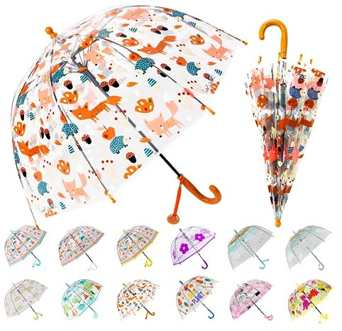 Wxjiahetai Kinder-Regenschirm für Mädchen und Jungen, Kleinkinder, transparent, Blasen-Regenschirm für Kinder, klein, langlebig, Kinderschirme für Regen und Outdoor, Transparenter Fuchs, 39 Inch