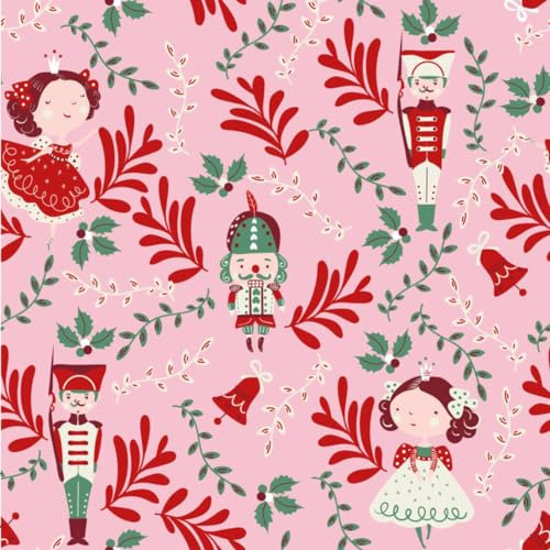 100% Polycotton Christmas Fabric - New Designs (Per Metre) - Xmas Snowflakes Santas Nutcracker Gingerbread Men Stars - Dress Fabric - Simply Sew Crafty™ (MP Christmas Nutcracker - Blush, 0.5 Mtr)