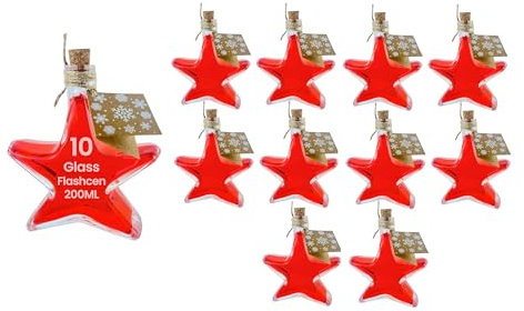 slkfactory 10 x 200 ml Stern Flaschen Glasflaschen Likörflaschen Schnapsflaschen Weihnachtsflaschen Weihnachten (10 x 200 ml)