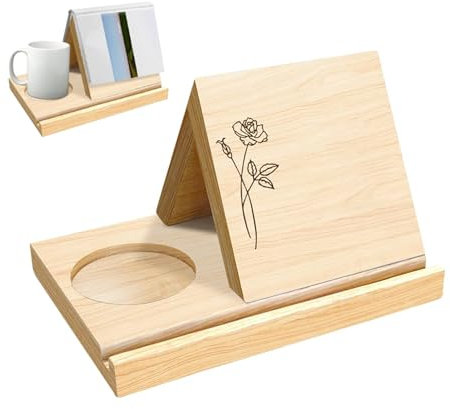 Dreieckiger Buchständer Aus Holz, Personalisierter Dreieckiger Bücherregal Mit Getränkehalter, Leseständer Aus Holz, Dreieckiger Buchhalter Für Seitenablage (A)