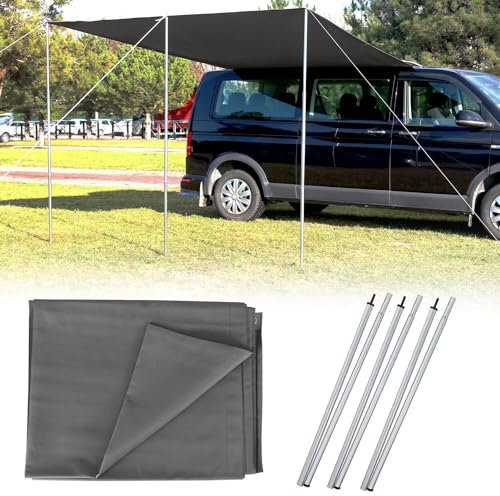 OMAC Sonnenvordach Seitenmarkise Set kompatibel mit VW Transporter T5 2003-2015 L1 Schwarz Grau