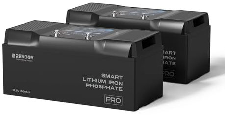 Renogy 12V 200Ah LiFePO4 Battery with Bluetooth and Self-Heating Function, 12V Lithium Battery over 5000 Deep Cycles, Backup Power for Caravan Campervan Motorhome Cabin Marine Trolling Motor, 2 Pack