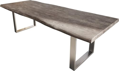 Esszimmertisch Edge Akazie Platin 260x100 XL Edelstahl Schmal Live-Edge