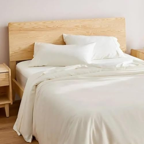 Waterlily 100% Eucalyptus Tencel Lyocell Bedding Set 4 pcs Duvet Cover Flat Sheet Pillowcases Double King Size Vegan Silk Organic Natural Softer than Bamboo Luxury Bed Linen (Ivory, Double)
