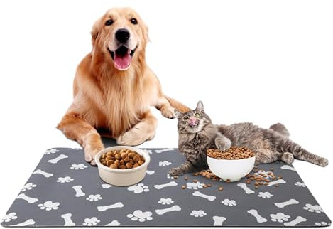 Napfunterlage Hund Katzen rutschfest, Super Saugfähige Futtermatte für Hunde und Katze 60x40 cm, Schnelltrocknend Leicht Reinigen Unterlage Hundenapf Katzennapf, Futternapf Fressnapf Unterlage Matte