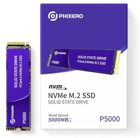PHIXERO P5000 NVMe SSD 2TB PCIe Gen 4.0 x4 M.2 SSD 2280 Geschwindigkeiten bis zu 5200 MB/s Internes Solid-State-Laufwerk für Laptop All-in-One-PC Desktop-Spiele/Design/Rendering