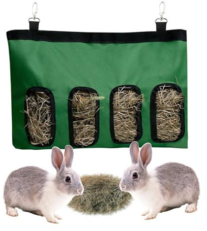 AIBAOBAO Heutasche Kaninchen, Heutasche Meerschweinchen, Heu Futtersack 46 x 28 cm, Heu Futterbeutel Kaninchen, mit 4 Fenstern Heu Aufbewahrung Kaninchen für Hase, Chinchilla, Hamster