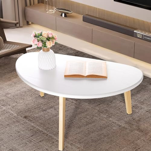 WDSHIYI Couchtisch Mitte des Jahrhunderts, modern, klein, oval, aus Holz, schickes Dreieck-Design, für Zuhause, Büro, Bauernhaus, Möbel, einfache Montage, 85 x 48 x 40 cm