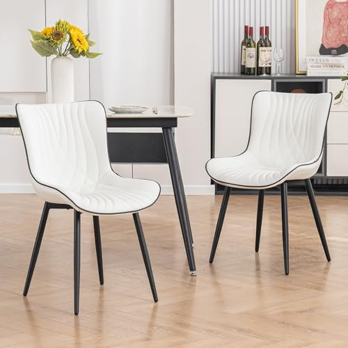 YOUTASTE Esszimmerstühle 2er Set, Esszimmerstühle Kunstleder, Küchenstühle mit Rückenlehne, Bequemer Polsterstuhl für Esszimmer, Küche, Wohnzimmer, Weiß
