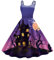 Halloween-bedruckte Vintage-Cocktailkleider für Damen, geeignet für Damen, ärmellos, knielang, Retro-A-Linie, ausgestelltes Swing-formelles Abschlussball-Partykleid Kleid Elegant Damen Eng (Purple, L)