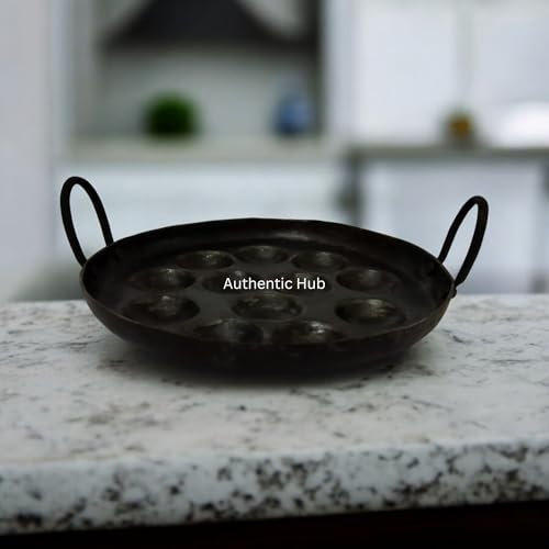 Iron Paniyaram Pan, Round Appam Patra, 12 Pits Kuzhi Paniyaram Pan, Appe Pan, Cast Iron Paniyaram with Handle, Paniyaram Pan Online - AUTHENTIC HUB