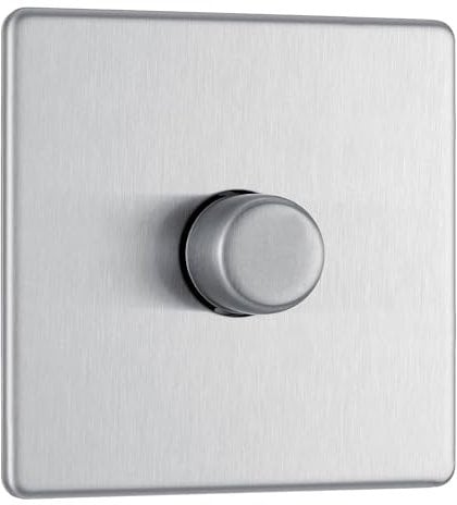 AMK® BG Single Dimmer Switch Push On Off Brushed Steel Controls Light Brightness Variable Lighting Fits 35mm Box
