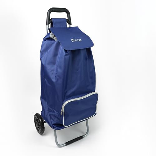 DIVCHI Shopping Trolley With 2 Wheels Foldable Heavy Duty Collapsible Shopping Cart | Grocery Trolleys | Utility Carts | Pull Along Trolley | Storage Cart (Blue)