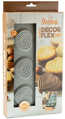 Decora 9260440 Decorflex Duo-Herzform, aus Platin-Silikon, mit zwei Formen mit unterschiedlichen Tiefen, hergestellt in Italien, hochwertig, für die Zubereitung von süßen und herzhaften Speisen im