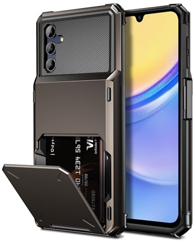 Vunake für Samsung Galaxy A15 Hülle mit Kartenfach Wallet Max 4 Karten Handyhülle Samsung a15, Heavy Duty Hard PC TPU Silikon Schutzhülle Kartenfach Stoßfeste Schutzhülle für Samsung A15 Hülle (Gun)