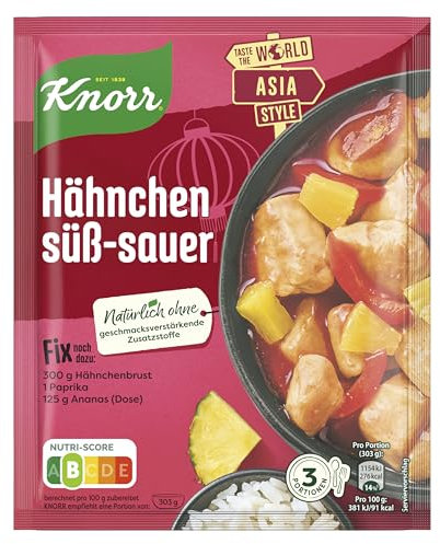 Knorr Taste the World Fix Würzmischung Hähnchen süß-sauer für ein leckeres Fleischgericht ohne geschmacksverstärkende Zusatzstoffe 3 Portionen