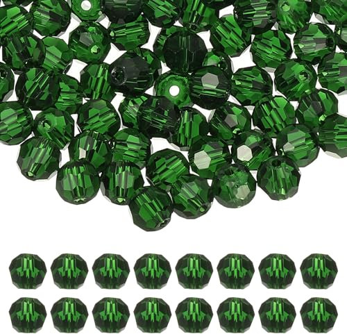 PATIKIL 8mm Round Crystal Beads, 100 Pcs Glass Faceted Ball Beads Loose Spacer Bead for Jewelry Making Bracelet Necklace Earrings Wind Chimes Craft, Dark Green