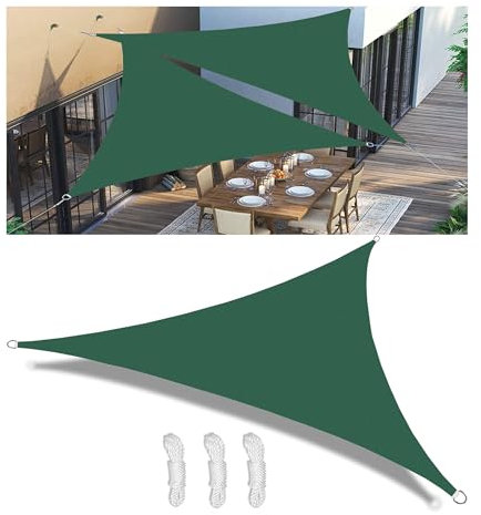 Toldo Vela de Sombra Triangular Impermeable Toldos Exterior Terraza Protección Rayos UV Resistente al Desgarro para Terraza Balcon Exteriores Jardín con Anillo en D y Cuerda Verde Oscuro 1.5x1.5x2.2M