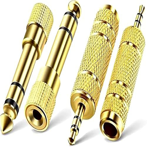 CMBXAQ 4-pcs Headphone Jack Adapter, 3.5mm to 6.35mm Audio Jack and 3.5mm Male to 6.5mm Female Stereo Jack Adapters, Compatible with Headphones, Guitars, Amplifiers, Digital Piano,Electric Keyboard