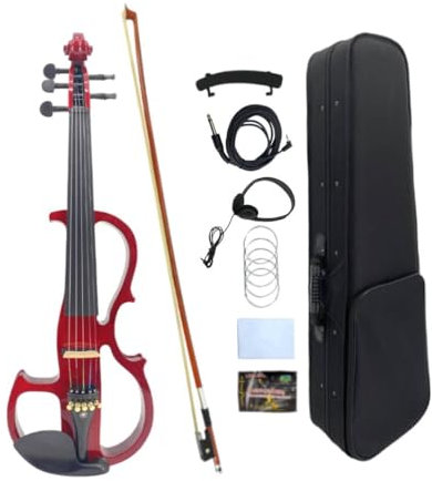 WUQIMUSC Violín eléctrico de 5 cuerdas, violín silencioso 4/4, juego de tamaño completo con funda de transporte para estudiantes, principiantes y adultos en estilo EV8 (rojo-5 cuerdas)
