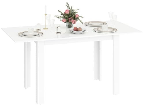 HOMCOM Extendable Dining Table, 120-160 x 70cm Rectangular Kitchen Table for Small Spaces, Seats 4-6 People, High Gloss White
