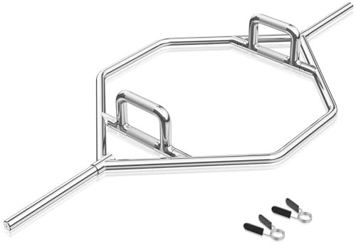 COSTWAY Trap Bar, 142 cm Hantelstange mit 2 Federverschlüsse & klappbarem Griff, Hex Bar 25mm Aufnahme bis 226kg Belastbar, Olympic Bar für Kniebeugen Kreuzheben