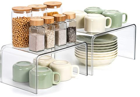 Klares Küchenschrank Organizer, 2 Modern Gewürz Organizer Küche, Küchen-Organizer, Stapelregal, Gewürzregal Stehend, Gewürztreppe, Kücheneckregal für Arbeitsplatte Küche Deko, Tassenregal, Tischregal
