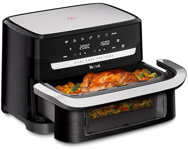 Tefal Dual Easy Fry Flex Heißluftfritteuse, FlexCook Trennwand, 9 L Gesamt-Fassungsvermögen, 7 verschiedene Modi, 2 unabhängige Garzonen, schwarz, EY9228E0