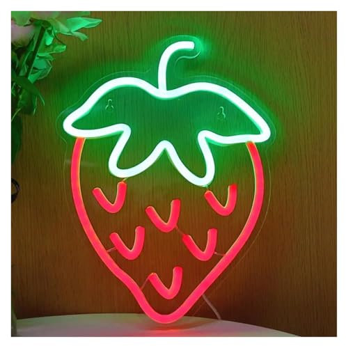Decoración de Fiesta con Letrero de neón Letrero De Neón De Fresa con Alimentación USB, Luz LED para Frutería, para Restaurante, Hogar, Fiesta, Decoración De Pared, 29.5cmх22cm