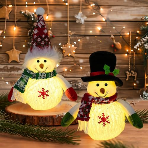 SPERMUOY Schneemann deko Figuren,2 Stück weihnachtsdeko innen Figuren schneemann beleuchtet,LED Schneemann Deko Weihnachtsfiguren für Weihnachtsdeko Innen Kamin Büro Zimmer
