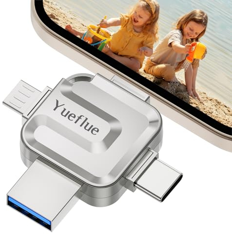 【No Requiere Aplicación】 Yueflue Pendrive 128 GB, Memoria Externa para Teléfono Móvil para Almacenar más imágenes y Vídeos.Pendrive lphone Memoria USB 4 en 1 para i0S/Android/PC.