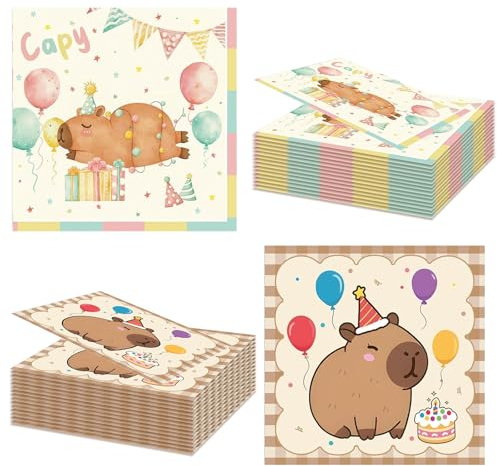 Geburtstag Deko, 40 Stück Niedliche Wasserschwein Servietten, Perfekt Für Kindergeburtstag, Tischdeko Geburtstags Mädchen, Kpop Geburtstag Deko, Partyzubehör