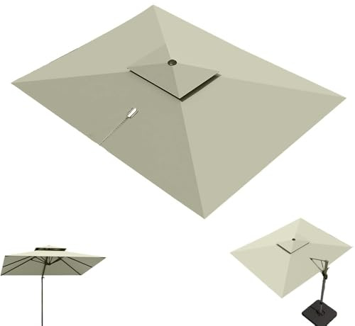 Générique Parasol rectangulaire déporté 3 x 4 m, Tissu de Remplacement pour Parasol de terrasse, 8 Baleines, Anti-UV, pour extérieur (Taupe, Double Toit 3 x 4 m (3 x 4 m))