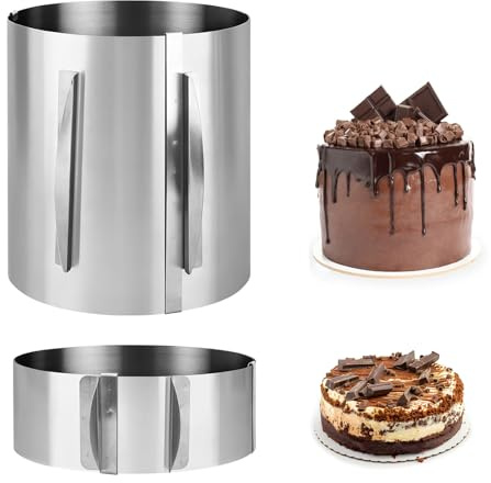 Tortenring Hoch 20cm and 6cm, Edelstahl Tortenring Verstellbar (Ø16-30 cm) | Kuchenring aus Edelstahl, Hitzebeständiger Backrahmen Rund, 2 Stk Tortenform für Küchen, Restaurants, Kuchengeschäften