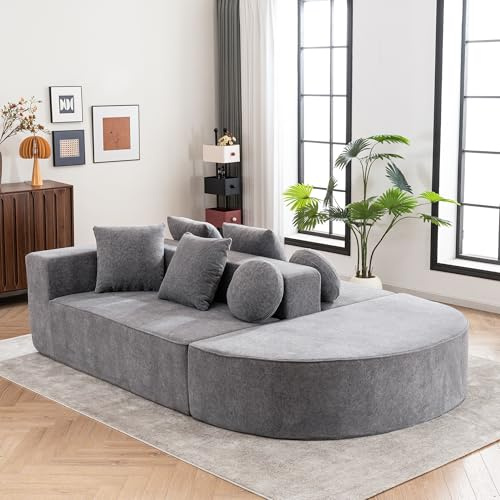 HAUSPROFI Sofa 5-Sitzer, Modernem Modularen Sofa mit Segmentiertem Wolkensofa, Boneless Sofa mit Kissen, Keine Montage Erforderlich für Wohnzimmer, Schlafzimmer (Grau)
