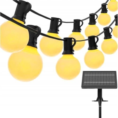 KRUMAD Solarlichterkette Außen, Solarlampen, Lichterkette, Solarbetrieben | 14 m, 100 LED Kugeln, IP65, 1800 mAh, Wetterfest, mit 8 Modi, Dämmerungssensor, Gartendeko, 8 Programme, ABS + Kunststoff
