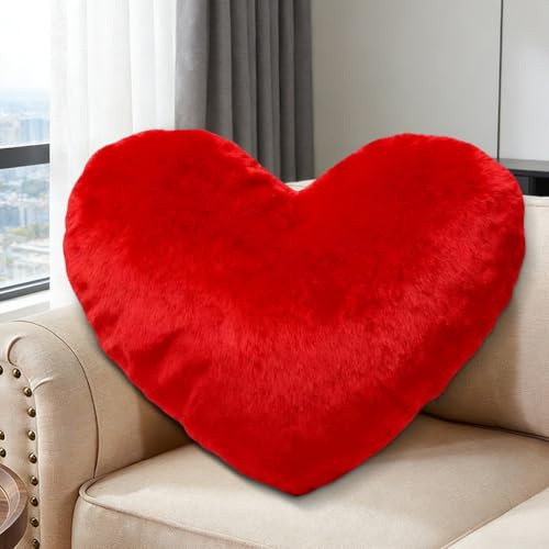 Herz Kissen, Rot Herzform Kissen Plüsch, Herzkissen Geschenk zum Geburtstag | Love Zierkissen Aesthetic Dekokissen für Wohnzimmer Sofa Kind Schlafzimmer Bett Hochzeit Dekor, 36x46 cm