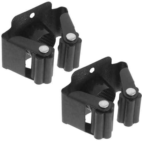 Hoypeyfiy 16Pcs Heavy-Duty Wall Mount Mop Clamp Clip Hanger, Stainless Steel Clamp for Mop, Broom, Shove, No Screw Adhesive or Screw Mount Options