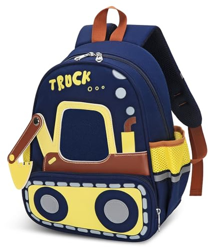 PROTAURI Kindergartenrucksack Jungen 2-6 Jahre 10.4L 3D Bagger, Marineblau | mit Brustgurt reflektierend wasserabweisend leicht atmungsaktiv ergonomisch 3D Bagger DIN A4