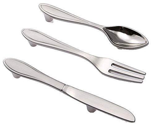 FBSHOP(TM) 3er Set Löffel Gabel Messer Küchenschrank Ziehgriffe Türgriffe Schublade Ziehgriff Knauf Lochabstand 76 mm Schrankgriffe