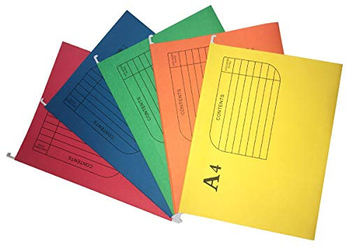 A4 Hängemappe Ordner Einhängen 5 Stück Grün, Rot, Blau, Gelb, Orange Hängender Ordner für die lose Blatt-Ablage im Büro