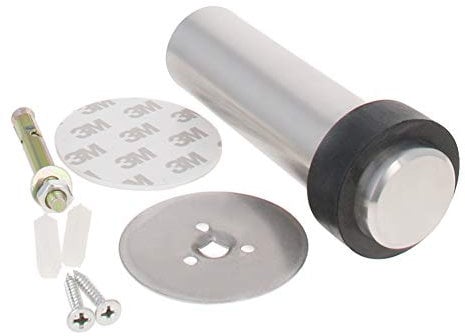 MroMax 1Pcs Door Stops 120mm Cylindrical Floor Door Stopper Solid Stainless Steel with Rubber Bumper-Safety Floor Mount Doorstop Heavy Duty Home Commercial Industrial Silver Tone