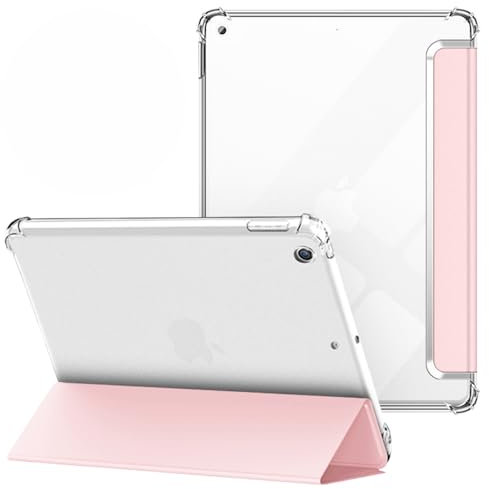 VAGHVEO Custodia per iPad 10,2 Pollici 2021 9a Generazione / 8a Gen 2020/iPad 7a 2019 Cover, Antiurto Flessibile e Trasparente in Gomma TPU Case Sottile Leggera Tri-Fold, Auto Sveglia/Sonno, Rosa