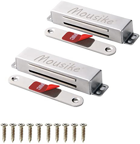 Pestillo magnético Mousike pesado imán de puerta de 40 kg con fuerte magnetismo para el pestillo de la puerta del armario de la cocina (2 piezas en plata)