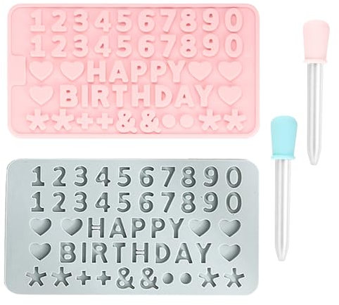 Moldes de Silicona de números de Letras, Moldes Alfabeto Chocolate Candy Decoración, Moldes Silicona para Chocolate, Reposteria, Fondant, Horno, Gelatina, Galletas, con Goteros - 2 Piezas