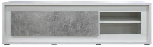 AltoBuy SKALA - Meuble TV 2 Tiroirs Effet Béton avec Eclairage LED
