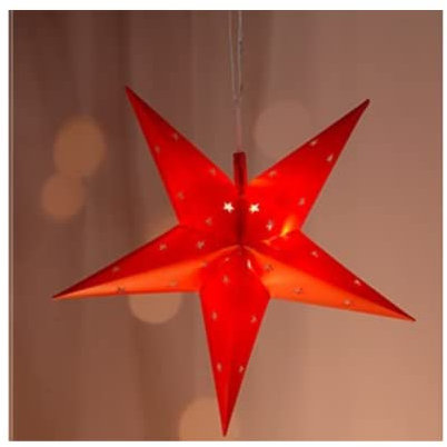 LED Papierstern in Rot mit Sternförmigen ausschnitten, ca. 44cm groß und 12 LED batteriebetreiben
